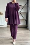 UMS 5031 Kapüşonlu  fermuarlı pantolonlu takım mor