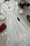 UMS 545 kabartmalı astarlı şifon elbise beyaz