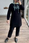 UMS755 Siyah mint kapşonlu tunik