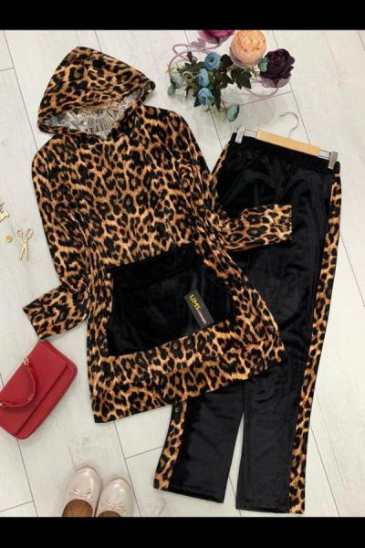 UMSN 412 KANGURU CEPLİ LEOPAR KADİFE TAKIM