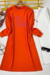 Uzun baskılı  Cepli tunik Turuncu SLT30126
