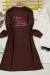 Uzun baskılı  Cepli tunik Kahve SLT30126