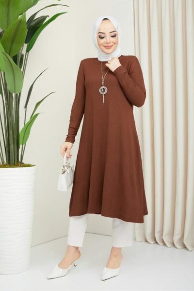 Uzun bürümcük tunik Kahve   NEW3069