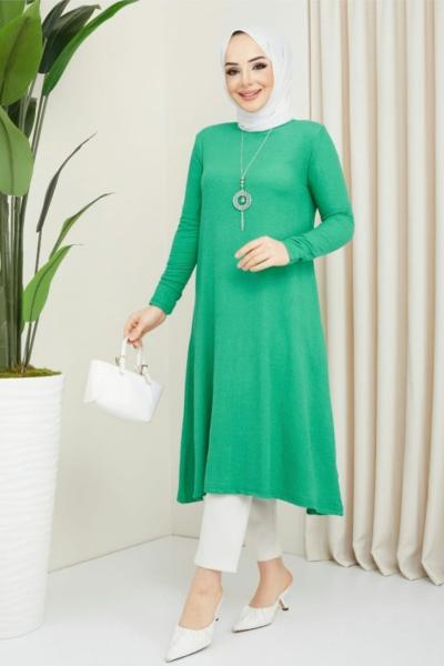 Uzun bürümcük tunik Yeşil    NEW3069