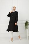 Uzun fırflırlı gömlek tunik  siyah Glt899