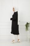 Uzun fırflırlı gömlek tunik  siyah Glt899