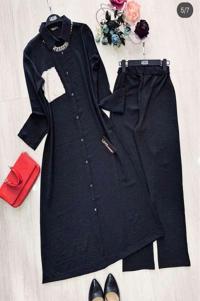 Uzun gömlek takım siyah Ums730