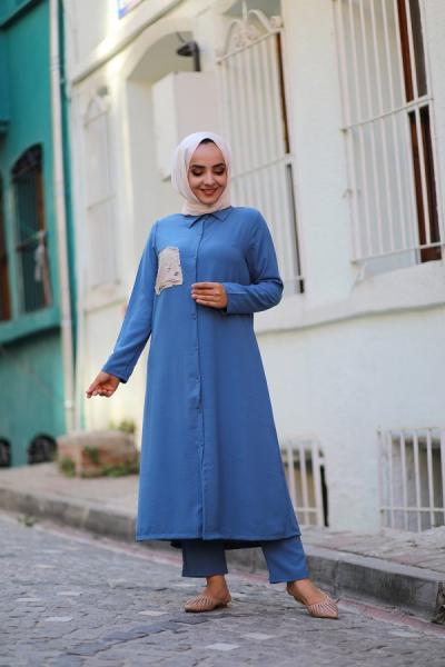 Uzun gömlek takım indigomavi Ums730