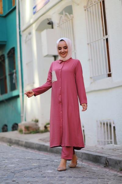 Uzun gömlek takım Gül   Ums730