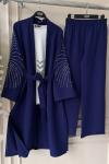 Uzun Kol taş işlemeli Kimono Takım İndigo UMS50138