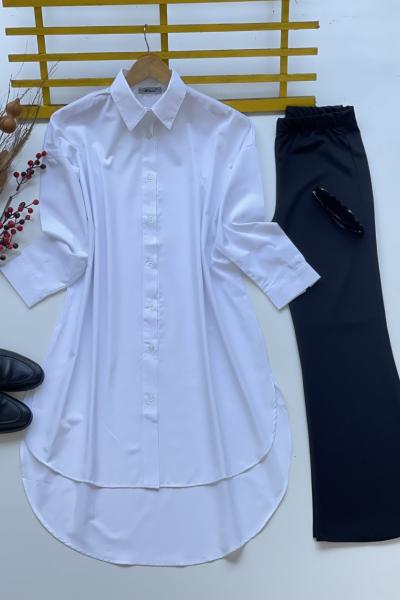 Uzun salaş tunik  Beyaz  SH3092