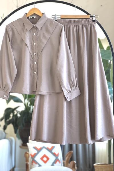 V Patlı Elmas düğmeli cepli EtekliTakım vizonNV4521