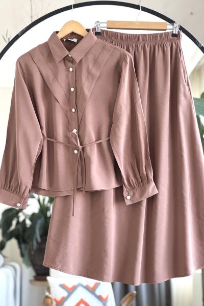 V Patlı Elmas düğmeli cepli EtekliTakım Tarçın NV4521