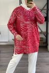 Varaklı zebra desen triko tunik
