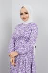 Viskon Kumaş Bel Bağcıklı Kiloş Elbise  Lila  HBS885