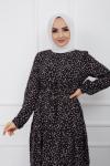 Viskon Kumaş Bel Bağcıklı Kiloş Elbise  Siyah  HBS885