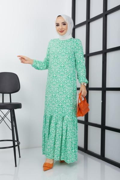 Viskon kumaş elbise yeşil  UMS1642