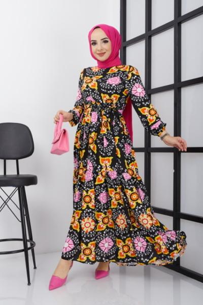 Viskon kumaş elbise Siyah   UMS1646