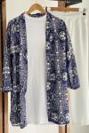 Viskon pamuklu kumaş kimono etnik desen indigo FİX1590