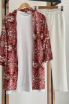 Viskon pamuklu kumaş kimono etnik desen kiremitFİX1590