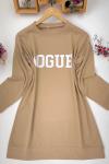 Vogue baskılı penye tunik Bej  SLT1544