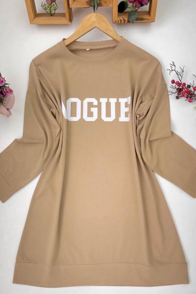 Vogue baskılı penye tunik Bej  SLT1544