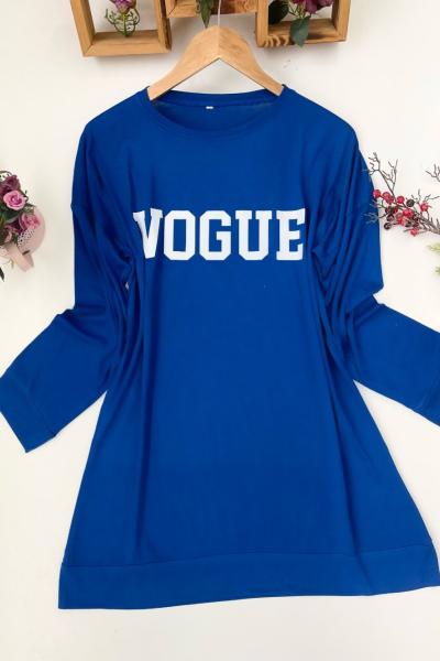 Vogue baskılı penye tunik Saks  SLT1544