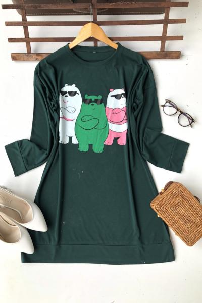 Vogue baskılı penye tunik zümrüt  SLT1544