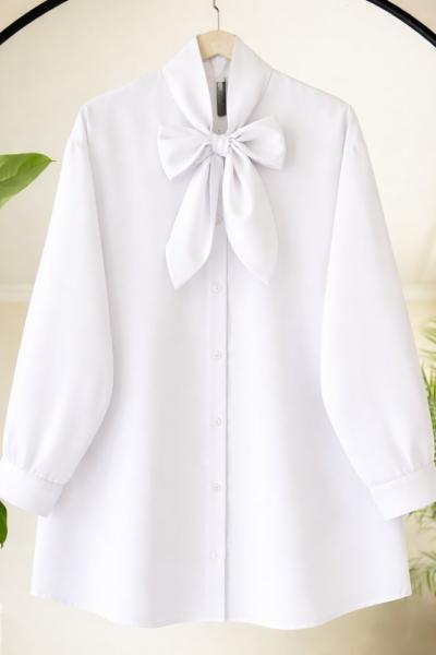 Yaka bağlamalı Fiyonklu Tunik Beyaz TB8054