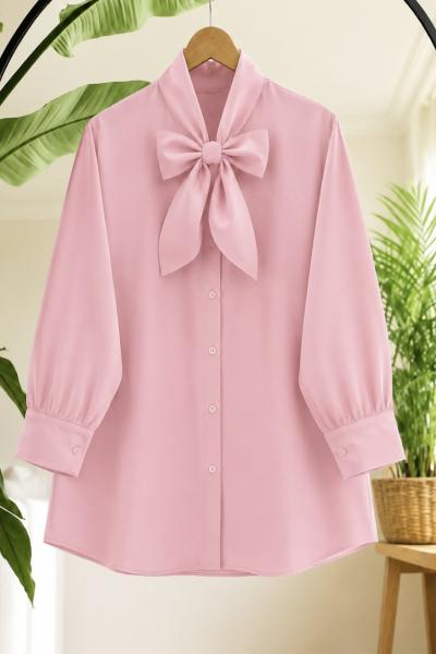 Yaka bağlamalı Fiyonklu Tunik pembe  TB8054