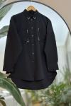 Yaka cep taş işleme gömlek tunik Siyah ASM 30258