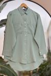 Yaka cep taş işleme gömlek tunik Mint ASM 30258