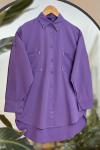 Yaka cep taş işleme gömlek tunik Mor  ASM 30258