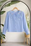 Yaka dantelli Kısa gömlek Mavi BK9542