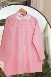 Yaka dantelli çizgili tunik Pembe NEW 30250