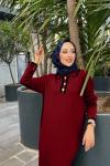 Yaka düğmeli triko Elbise Bordo TCN4061