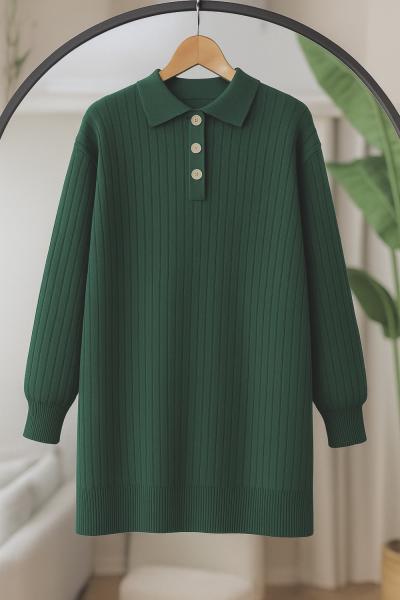 Yaka düğmeli triko TunikYeşil NS9030