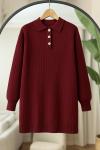 Yaka düğmeli triko Tunik Bordo NS9030