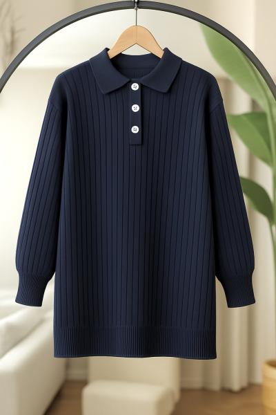 Yaka düğmeli triko Tunik Lacivert NS9030