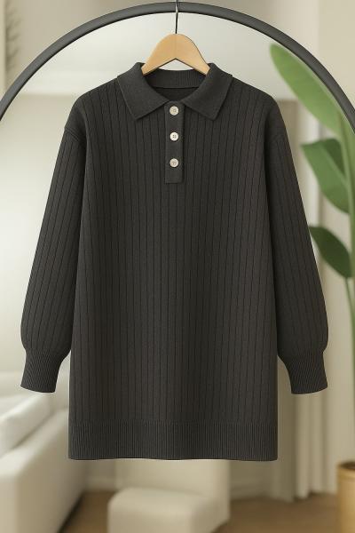 Yaka düğmeli triko Tunik Antrasit NS9030