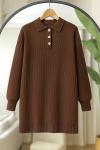Yaka düğmeli triko Tunik Kahve  NS9030