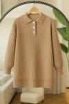 Yaka düğmeli triko Tunik Camel  NS9030