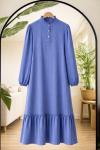 Yaka düğmeli etek fırfırlı Elbise Mavi KR80105
