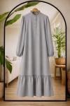 Yaka düğmeli etek fırfırlı Elbise gri KR80105