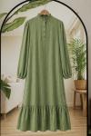 Yaka düğmeli etek fırfırlı Elbise yeşil KR80105