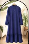 Yaka düğmeli etek fırfırlı Elbise lacivert KR80105