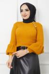 Yaka düğmeli triko Kazak Sarı HBS1253