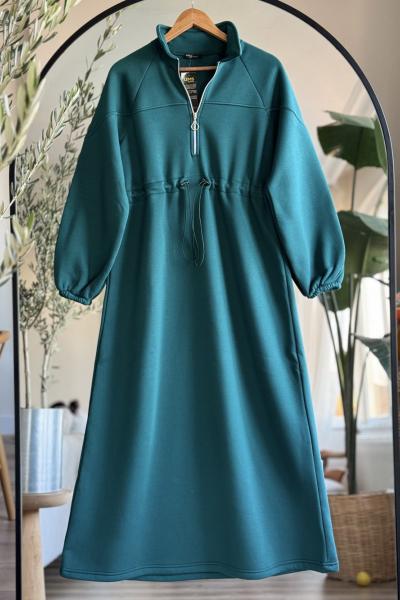 Yaka fermuarlı üçiplik elbise Yeşil UMS50123