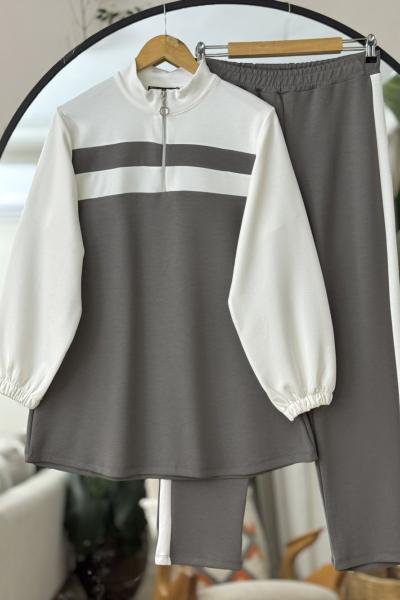 Yaka fermuarlı şeritli oysh Takım Antrasit TCN40112