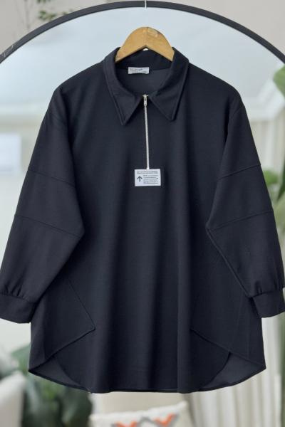 Yaka fermuarlı Oysh Tunik Siyah BK9015